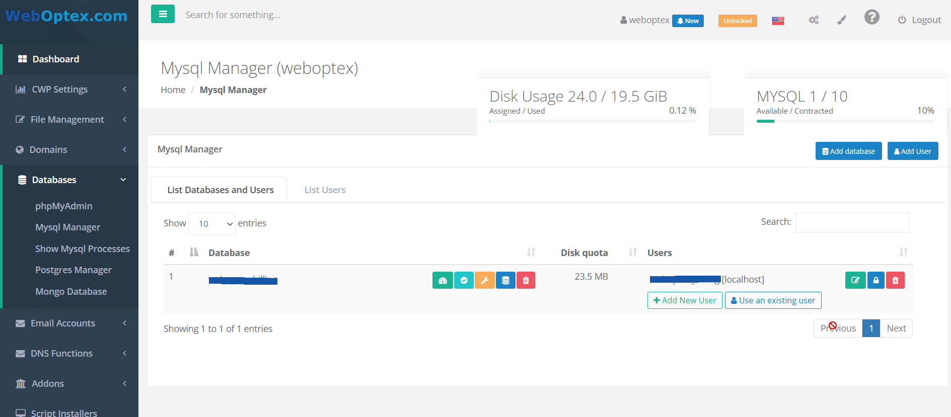 WebOptex.com Database management