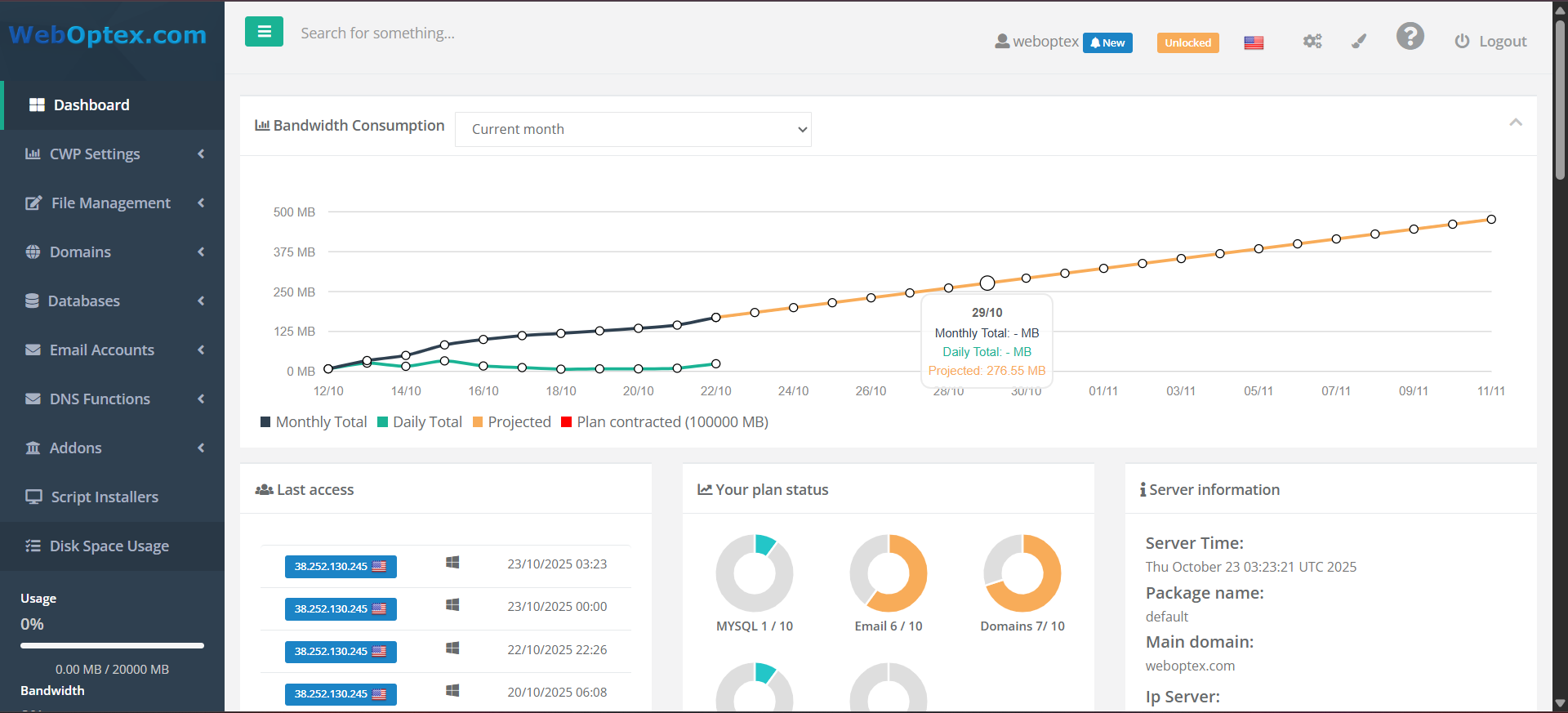 WebOptex.com - User Panel