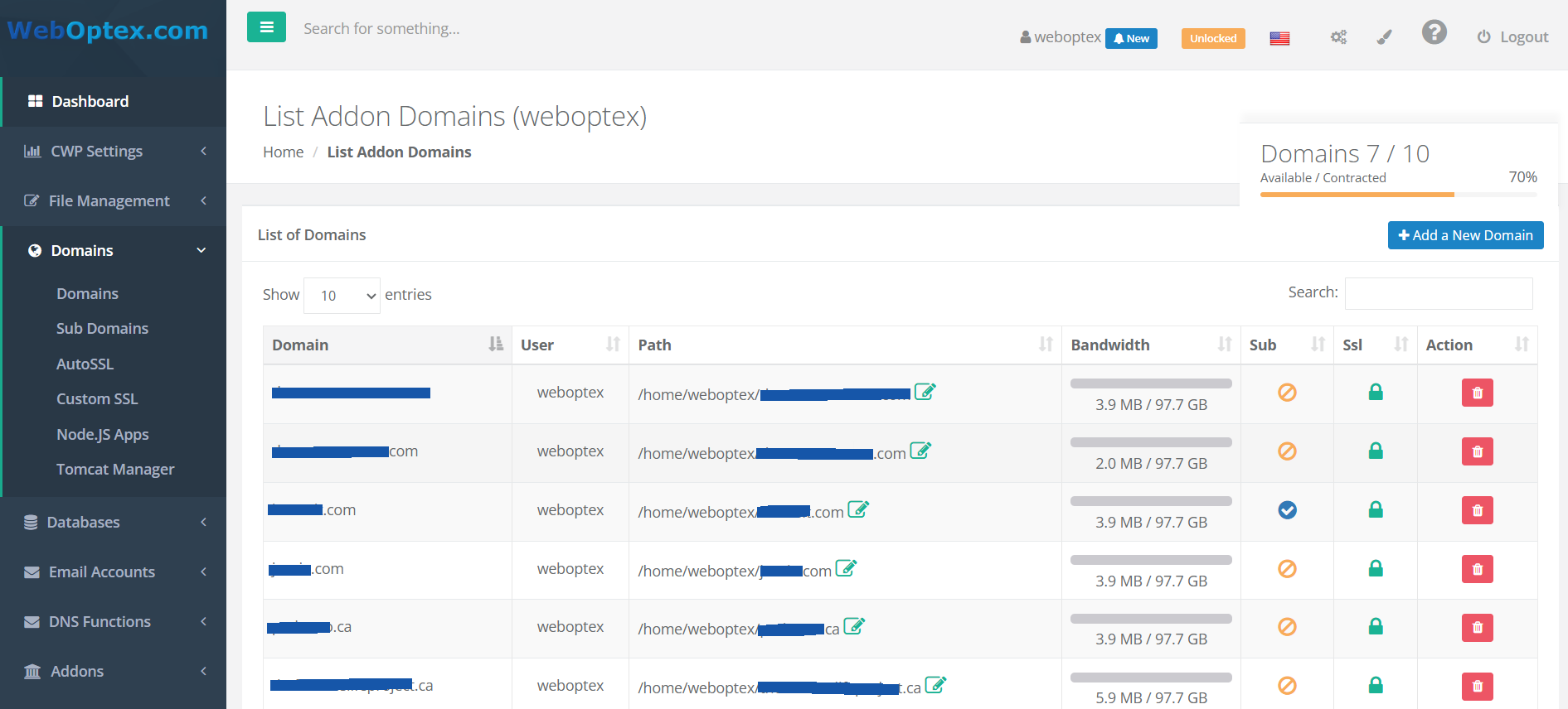 WebOptex.com Domain Menu